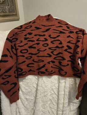 Forever 21 Rust and Black Cropped Turtleneck Sweater